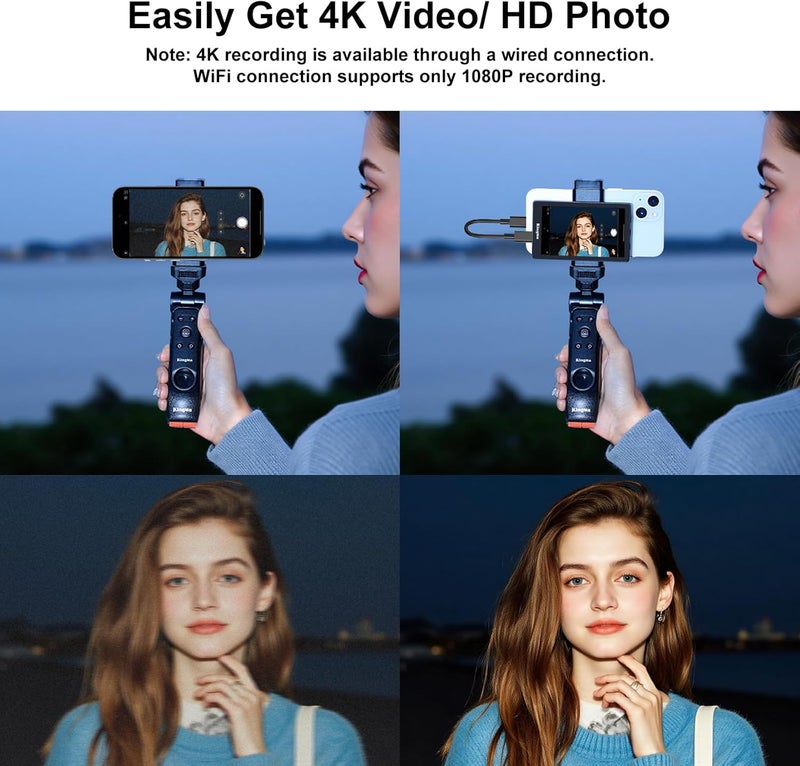 KingMa Selfie Monitor Screen for iPhone, 4K 30fps Vlog Screen with Bluetooth Remote Wired Rear Camera Magnetic Phone Vlog Selfie Monitor Screen for Vlog Live Stream & TikTok - Image 3